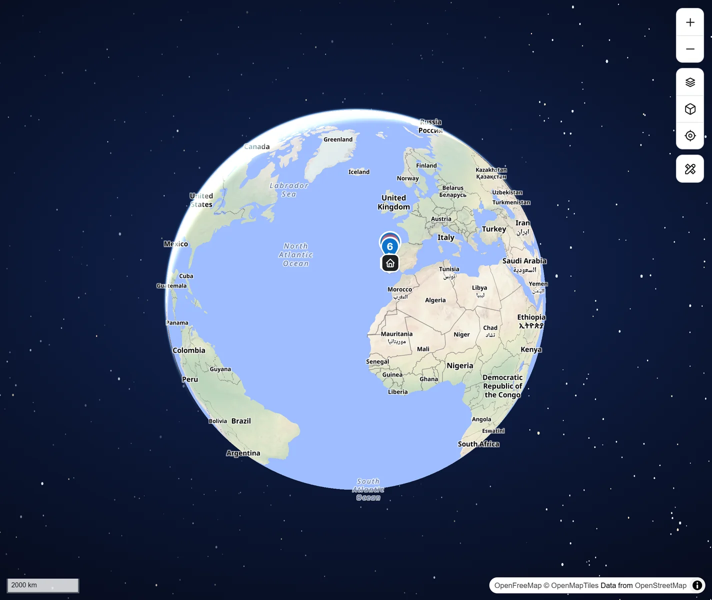 The whole Earth as a globe in space