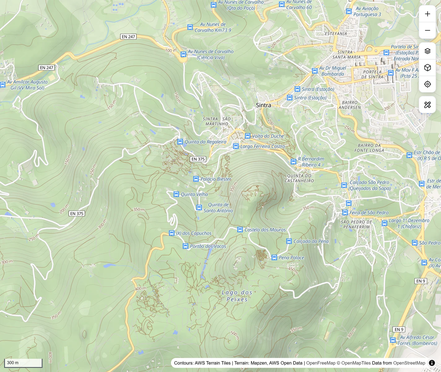 Outdoors map with contour lines and footpaths